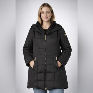 Vince Camuto Women's Medium‎ Black Down Parka Hooded Zip Pockets Zip Closure